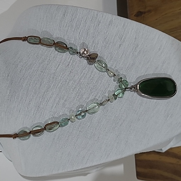 Silpada Sterling Silver, Fluorite, Tormaline Necklace With A Green Glass Pendant - Picture 3 of 6